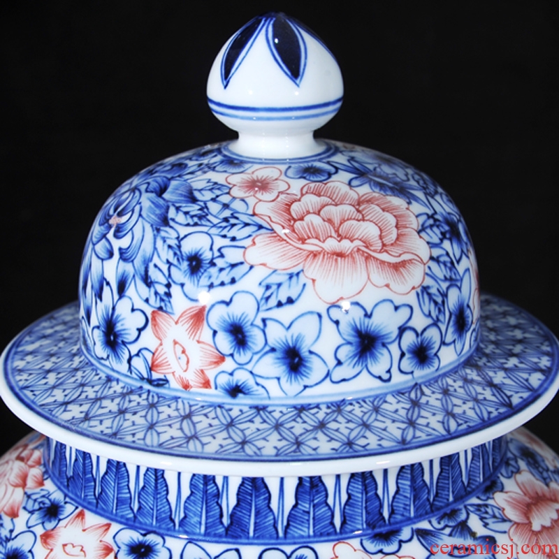 Antique hand-painted porcelain of jingdezhen ceramics youligong red dragon wear purple flower general tank household decoration decoration