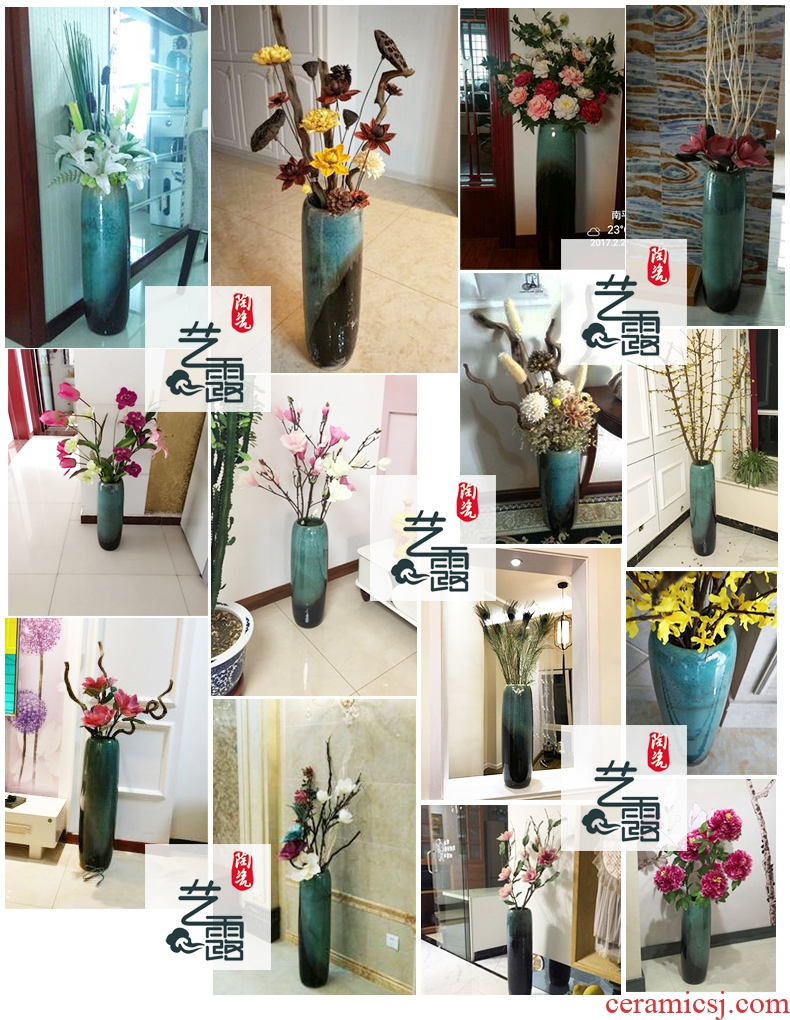 American jingdezhen ceramic vase flower arrangement of large living room furnishing articles of Chinese style porch lattice-windows lucky bamboo bottles