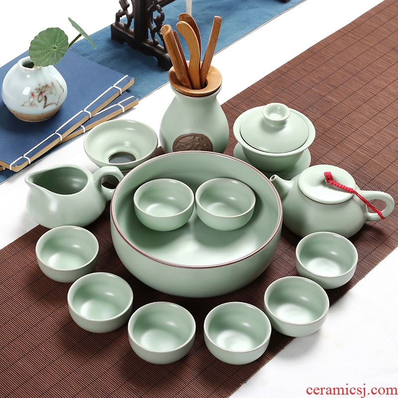 Four-walled yard your kiln celadon kung fu tea set tea cups of a complete set of contemporary and contracted style household ceramics tureen tea POTS