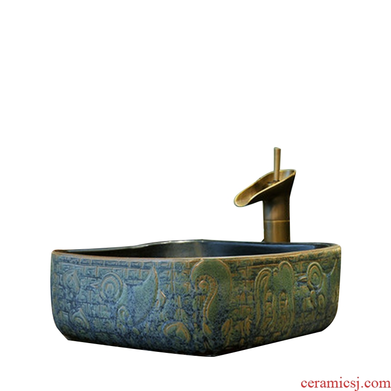 Stage basin square classic ceramic art basin sink that defend bath lavatory basin antique bronze