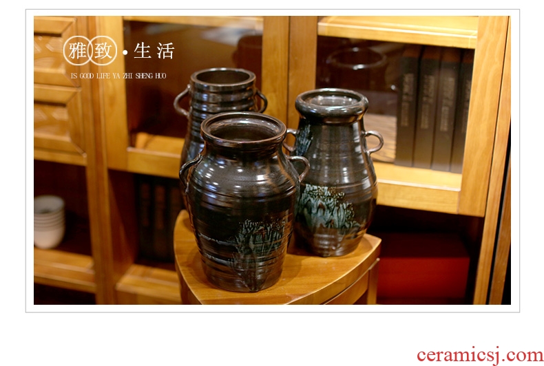 Jingdezhen ceramic decorative vase place to live in the sitting room is black flower implement simulation flower vase landed the vase
