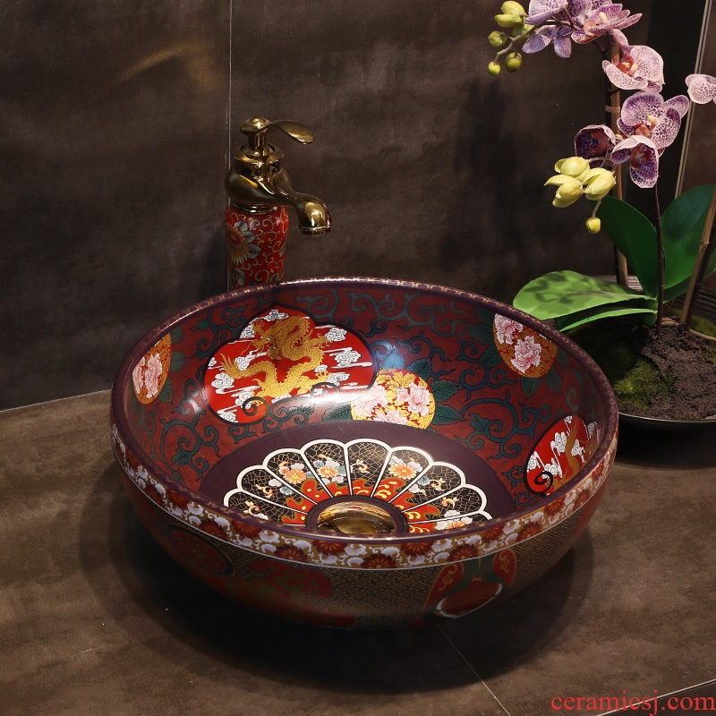 Gold cellnique toilet basin art of jingdezhen ceramic table circular basin balcony lavatory restoring ancient ways