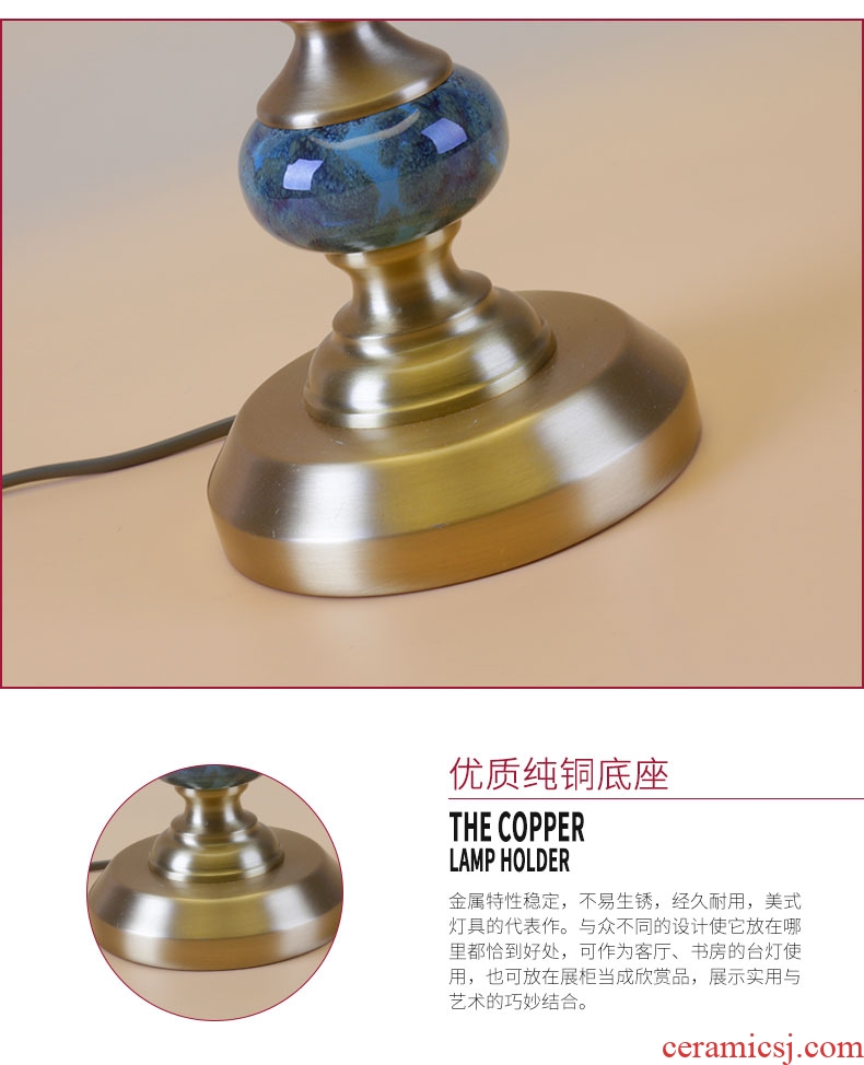 Pure copper ceramic desk lamp warm artical sitting room fashion contracted household study bedroom berth lamp decoration