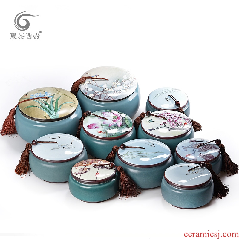 East west pot of pu 'er tea store receives large household tea cake seal pot moistureproof small half jins caddy ceramics