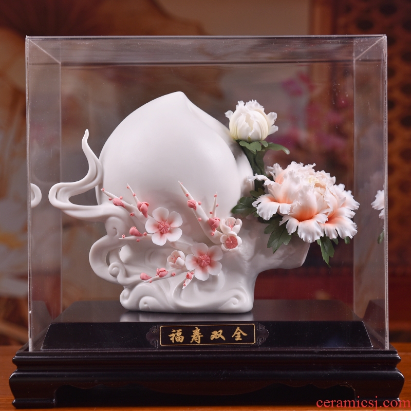 Oriental clay ceramic flower art sculpture handicraft birthday present for elder/live long and proper D51-12