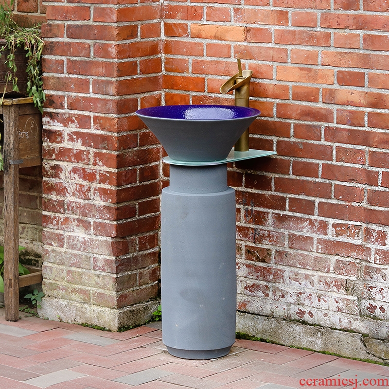 Ceramic pillar lavabo balcony floor type of household toilet integrated art basin washing a face basin of outdoor column