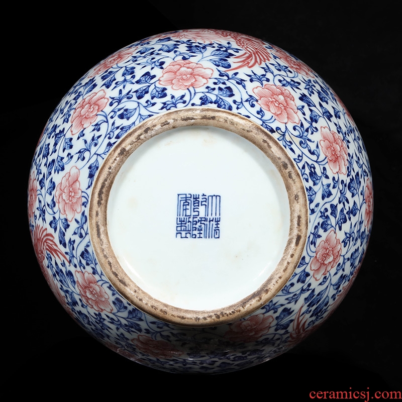 Jingdezhen ceramics imitation qianlong phoenix ears of blue and white porcelain vase flower arrangement sitting room place a housewarming gift porcelain