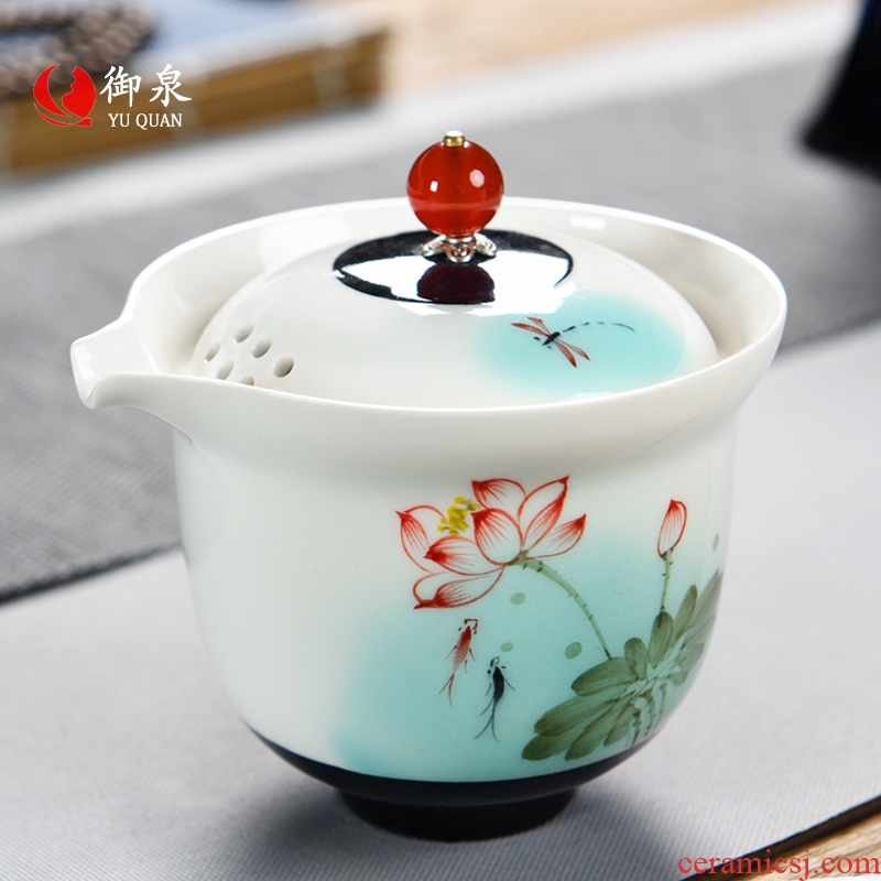 Kung fu imperial springs hand-painted lotus little teapot ceramic household utensils pure manual single pot teapot