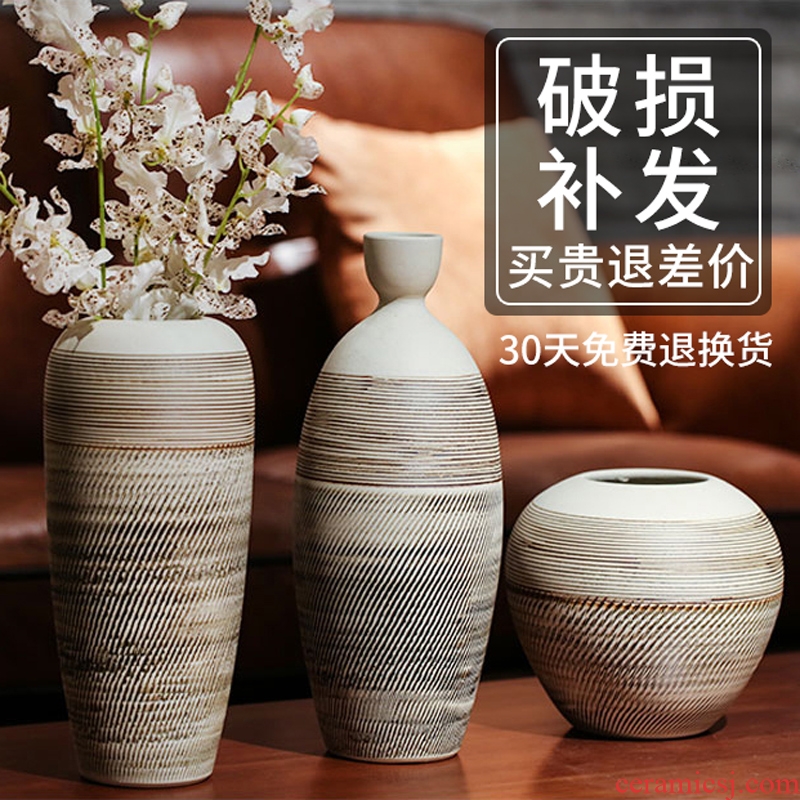 Vintage vase dried flower adornment is placed the sitting room TV wine table flower arranging art ceramic coarse pottery zen POTS