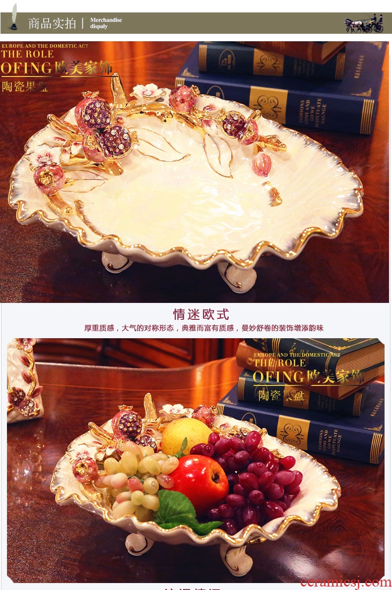 Flower fox European ceramic fruit bowl sitting room creative household adornment of large relief pomegranate fruit tray furnishing articles