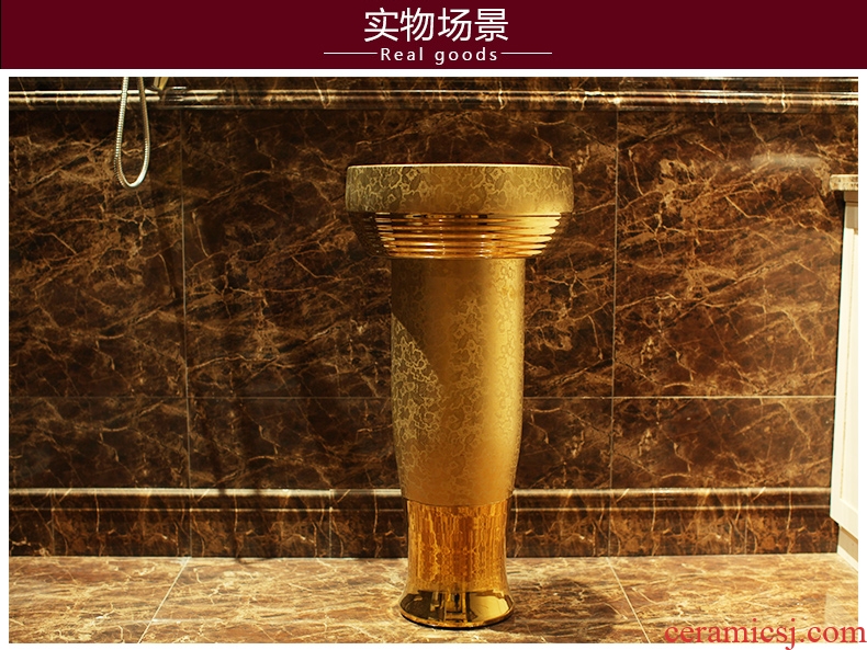 Post, qi basin pillar three-piece set of ceramic art basin pillar lavatory basin corrugated lotus