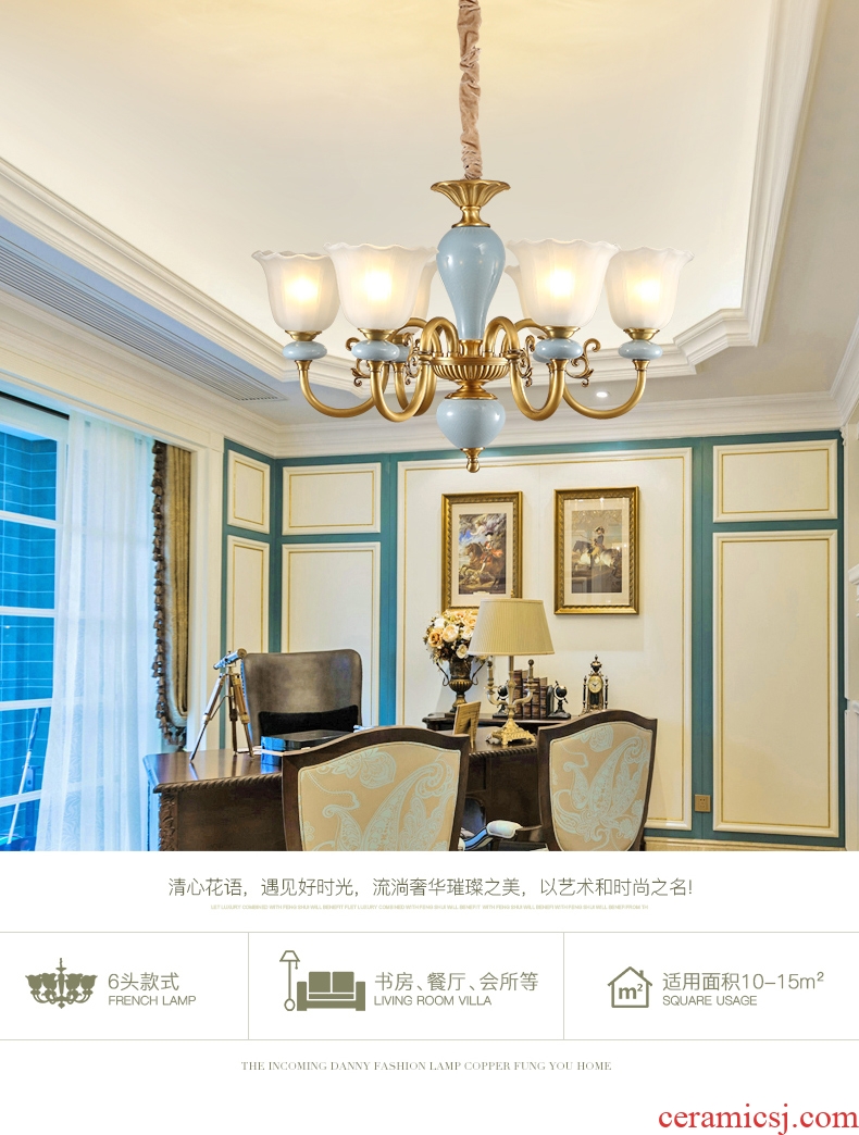 Any lift european-style full copper chandelier lamps and lanterns of the sitting room is contracted American bedroom creative personality ceramic lamp hall restaurant