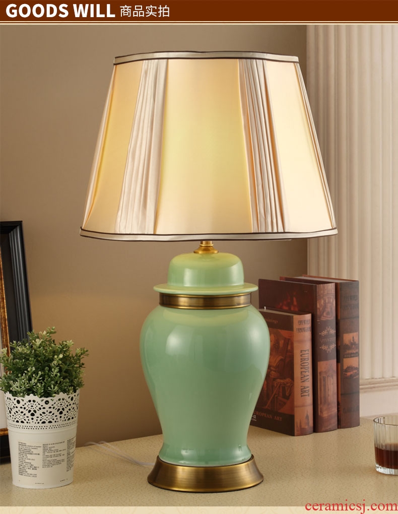 Southeast Asia all jade green copper ceramic new Chinese style table lamp of bedroom the head of a bed teahouse study new classical Chinese storm lantern