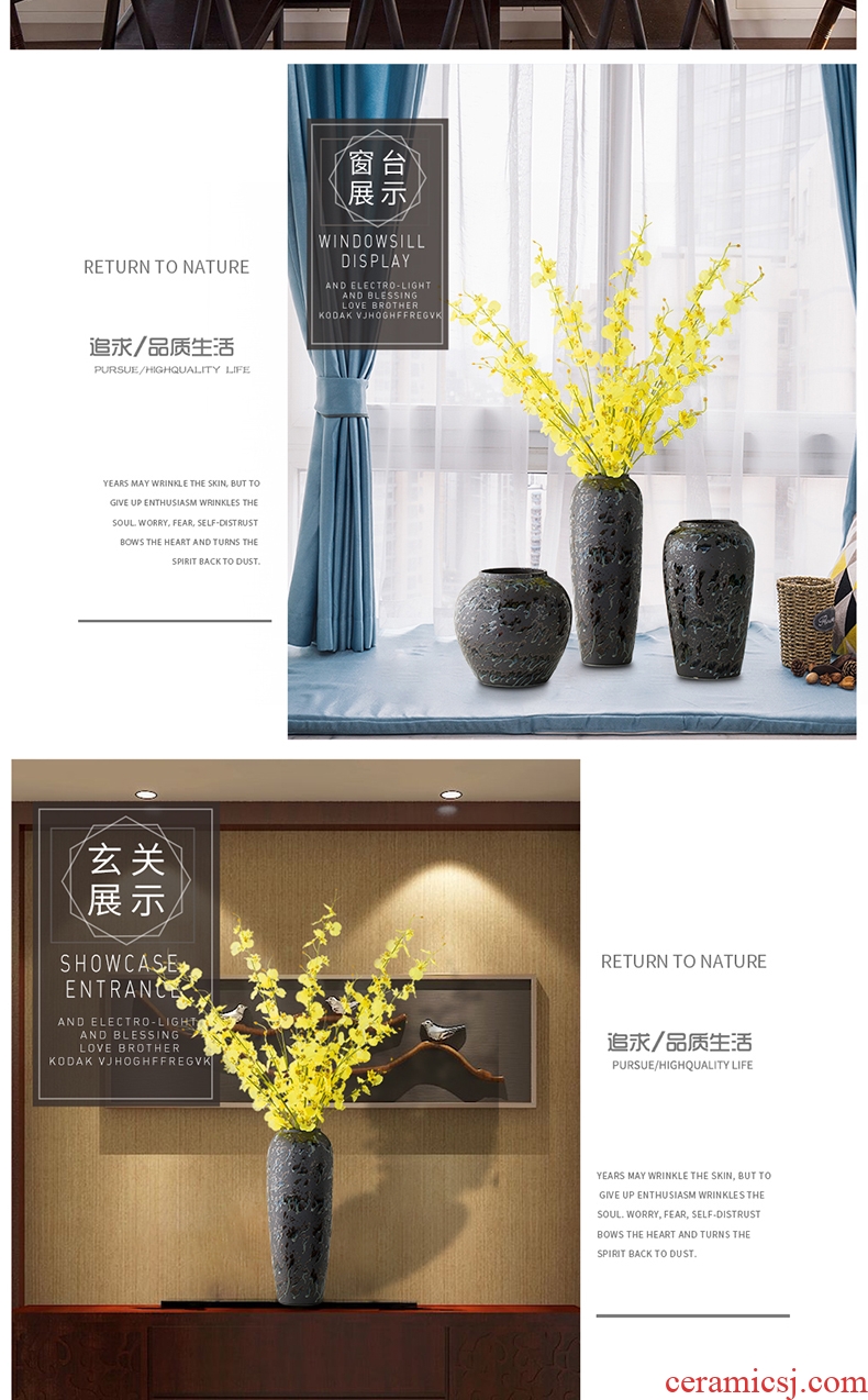 Jingdezhen living room TV cabinet porcelain vase porch archaize ceramic bottle furnishing articles black flower implement retro decoration bottles