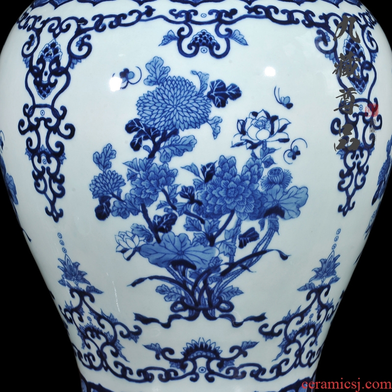 Blue and white porcelain of jingdezhen ceramics general antique hand-painted jar with cover storage tank sitting room decoration crafts