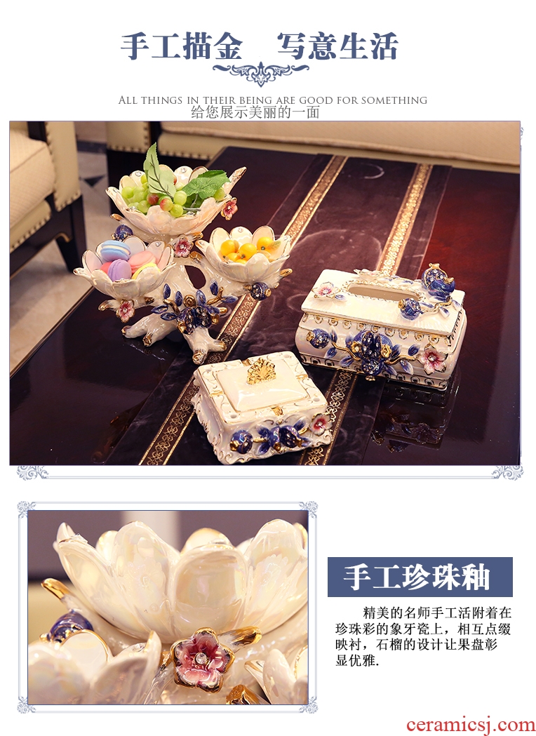 European ceramic creative dry fruit tray, fruit bowls contemporary sitting room tea table three tray furnishing articles wedding gift