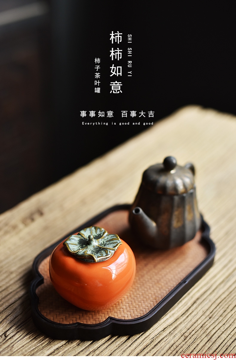 Tao fan ceramic persimmon tea caddy seal storage tanks small POTS kung fu tea set up clearance