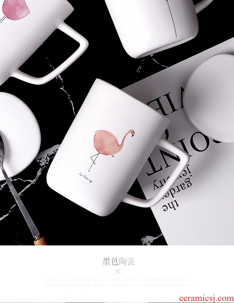 Creative ceramic cup high-capacity lovers mugs lovely han edition contracted household glass with cover a spoon