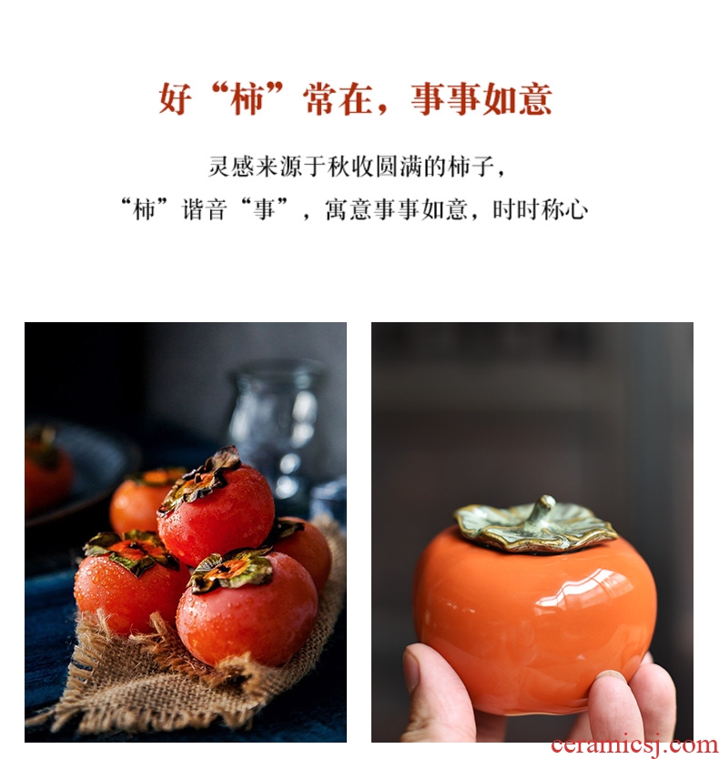 Tao fan ceramic persimmon tea caddy seal storage tanks small POTS kung fu tea set up clearance