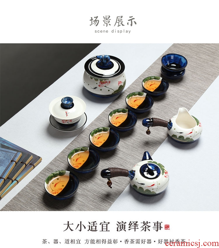 Imperial springs hand-painted only three tureen household kung fu tea bowl lotus ceramics kiln tea large cups