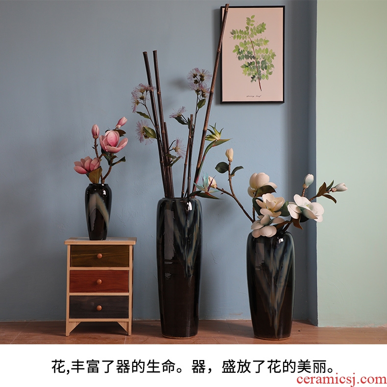 Contemporary and contracted hotel lobby floor black ceramic vase furnishing articles power pottery flower arranging, villa example room