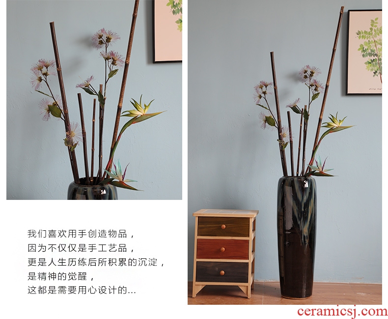Contemporary and contracted hotel lobby floor black ceramic vase furnishing articles power pottery flower arranging, villa example room