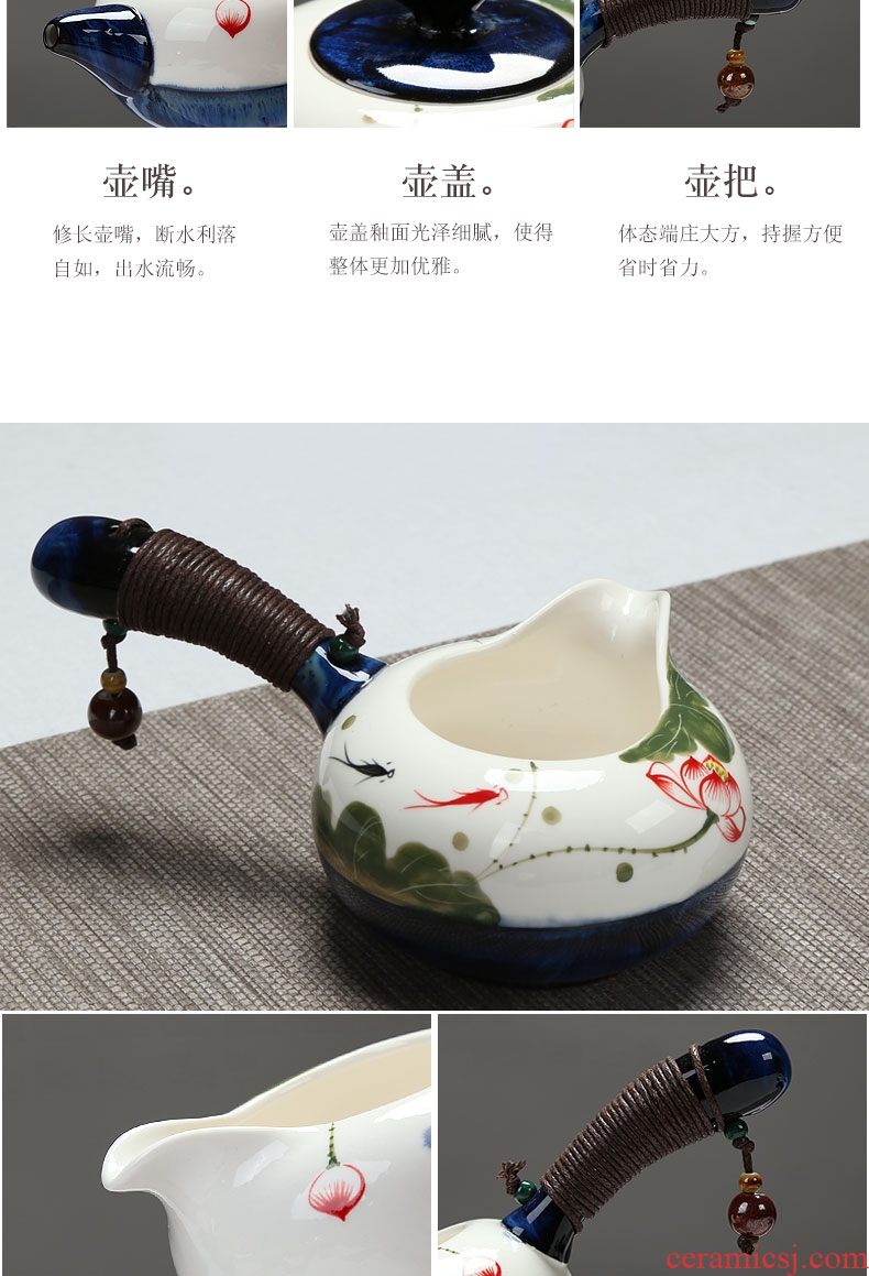 Imperial springs tureen ceramic kung fu tea set suit household contracted hand-painted Japanese tea ceremony kiln teapot tea cups