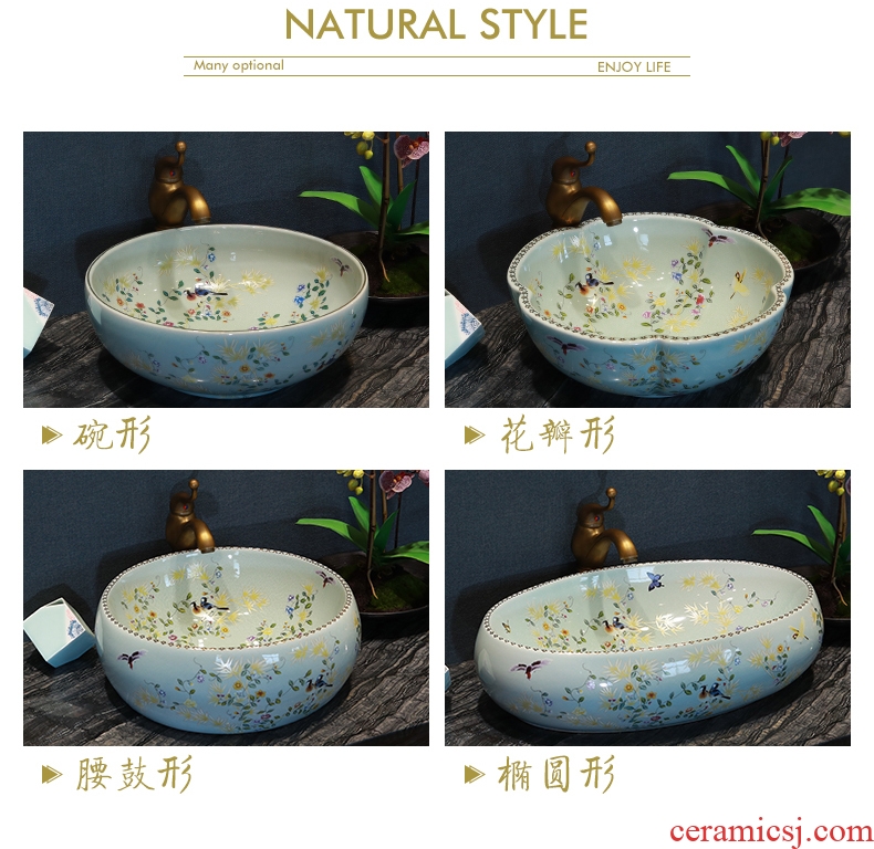 Million birds stage basin sink ceramic lavatory circle art basin bathroom wash face basin crack of flowers and birds