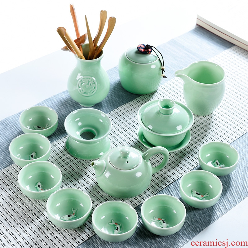 Kung fu tea set porcelain god contracted ceramics celadon fishing teapot teacup tureen office home tea cup