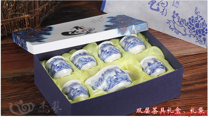 Jade art of jingdezhen blue and white porcelain tea set special gift box and gift bag tea gift box empty box