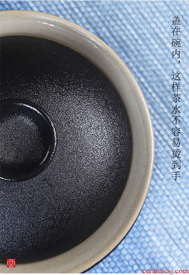 Three thousand tea tureen large home only three bowl of black crude pottery tureen ceramic kunfu tea tea tea cup