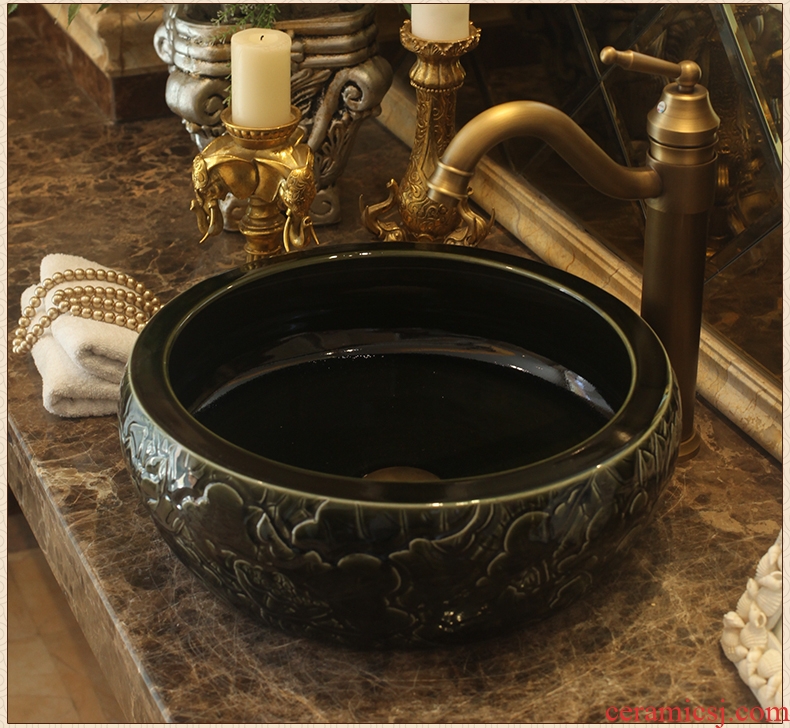 Jingdezhen ceramic stage basin art waist drum Europe type restoring ancient ways hand-carved lavatory toilet lavabo