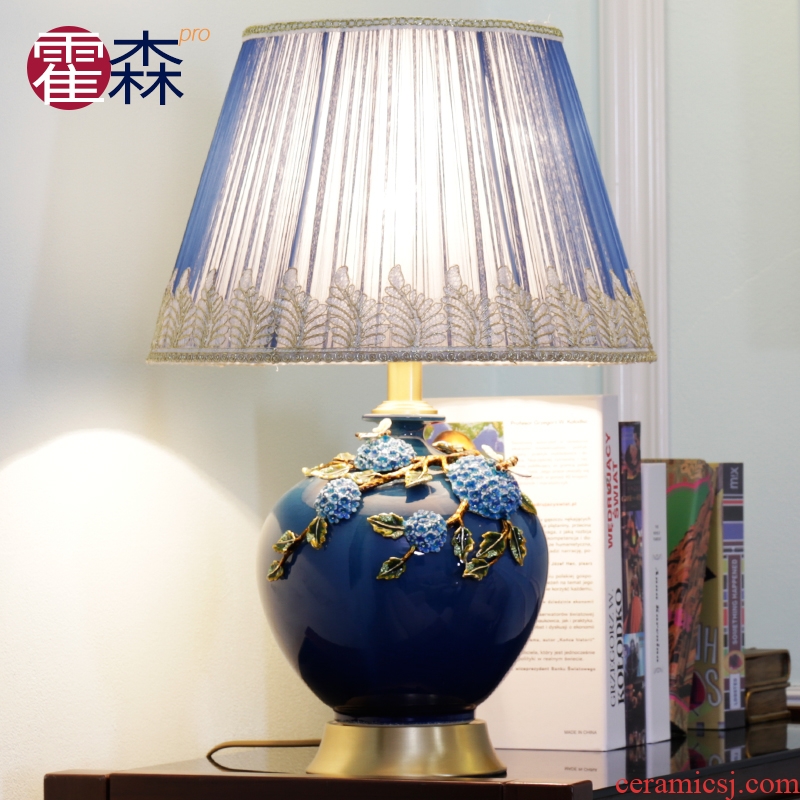 New Chinese style classical pure coppers ceramic desk lamp warm home sitting room creative contracted their study bedroom berth lamp