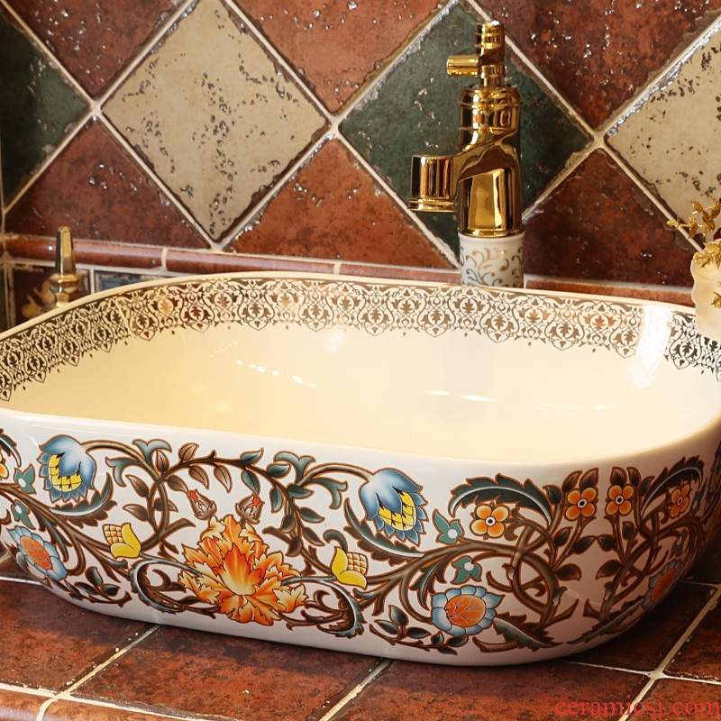 Gold cellnique jingdezhen ceramic lavabo that defend bath lavatory basin hand basin stage art rectangular center of the earth