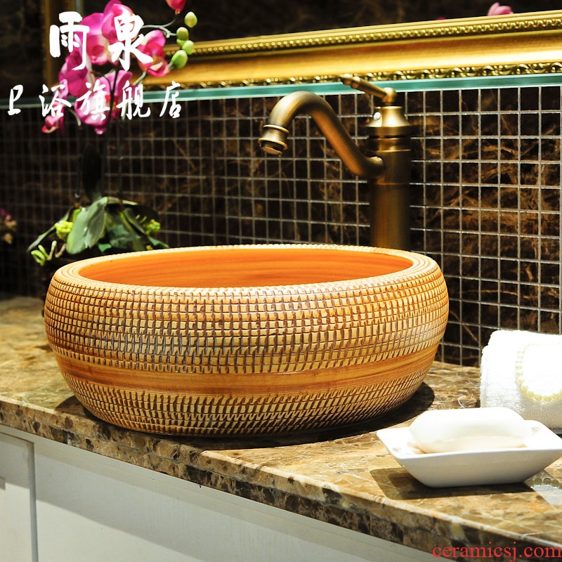 Spring rain jingdezhen ceramic stage basin waist drum retro bathroom art basin basin sink basin
