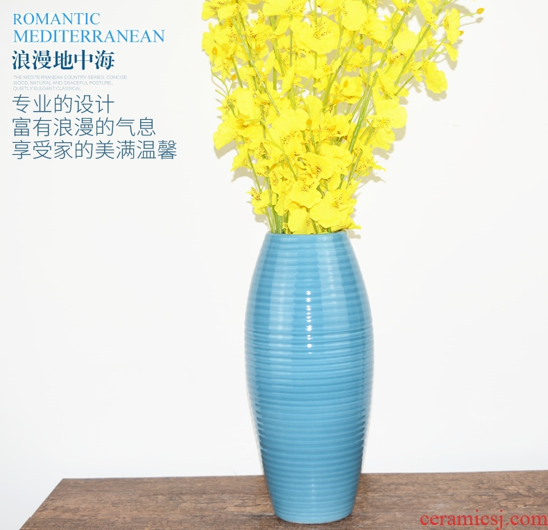 Jingdezhen ceramic Mediterranean style blues blue vase three-piece sitting room is contracted flower adornment furnishing articles
