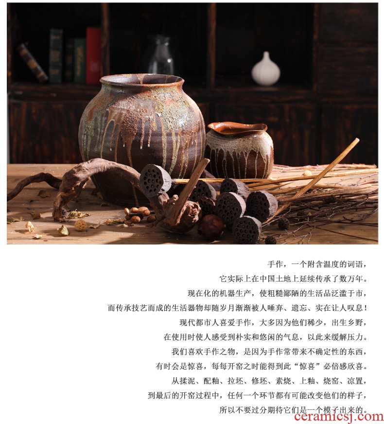 Jingdezhen pottery vase landed furnishing articles brown bottle arranging flowers sitting room Chinese style restoring ancient ways handmade pottery clay soil