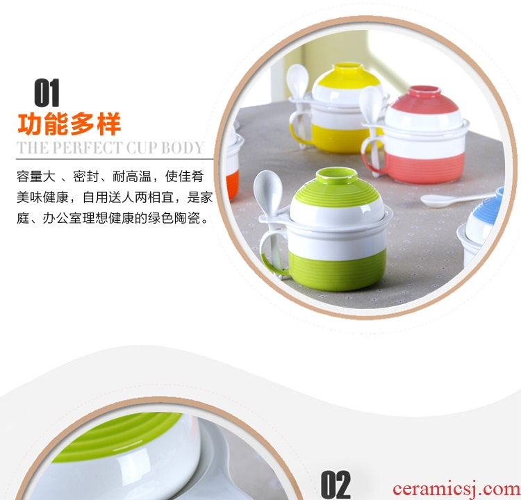 Students bowl with cover ceramic bowl bowl cup dishes spoon set salad bowl japanese-style tableware bowls of household