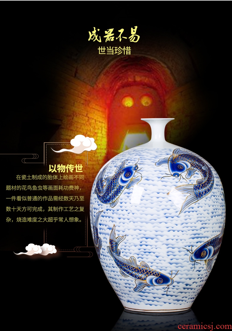 Jingdezhen ceramic paint big vase masters hand draw every year more than furnishing articles Chinese blue and white porcelain is sitting room adornment