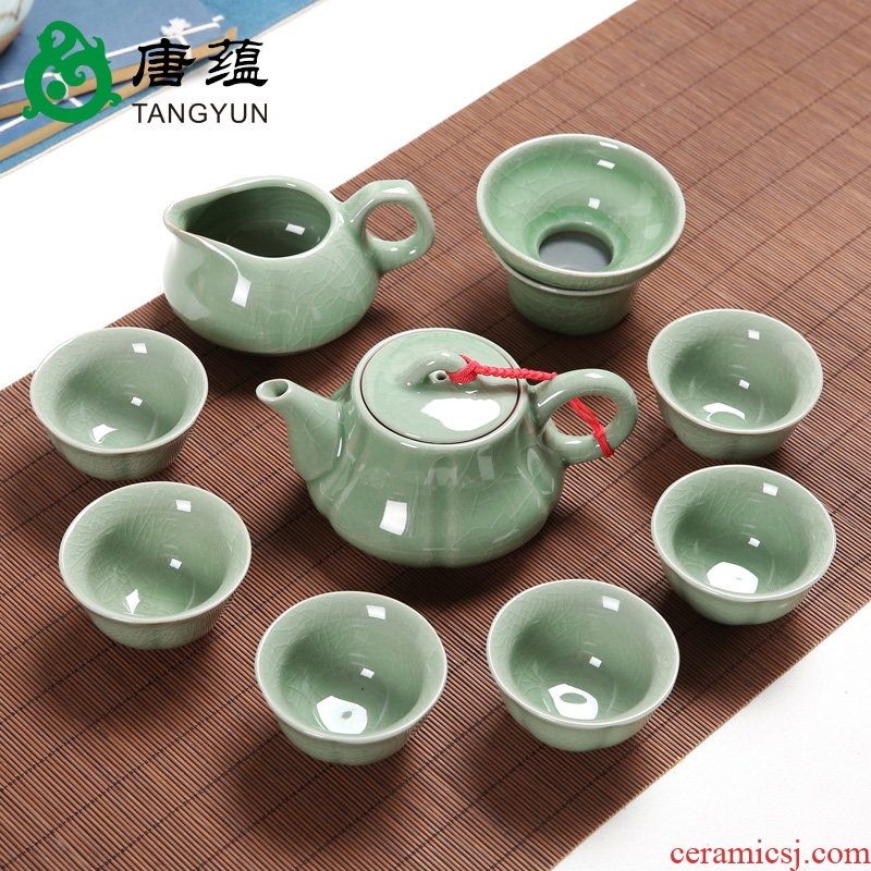 Your kiln tang yun tea set suit household azure start your porcelain ceramic tureen of a complete set of tea cups the teapot tea ceremony