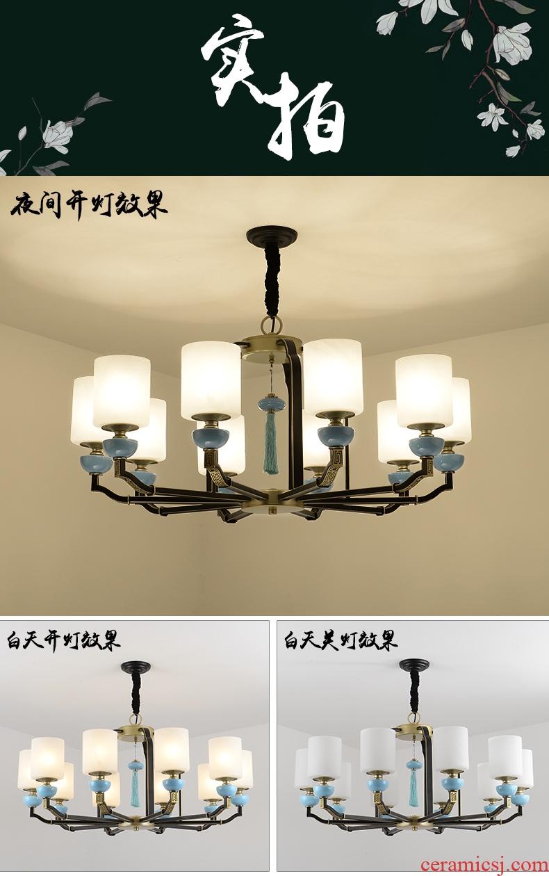 Jiao seven new Chinese style droplight sitting room light lamps and lanterns of study of Chinese style dining-room lamp, wrought iron ceramic glass hotel lighting