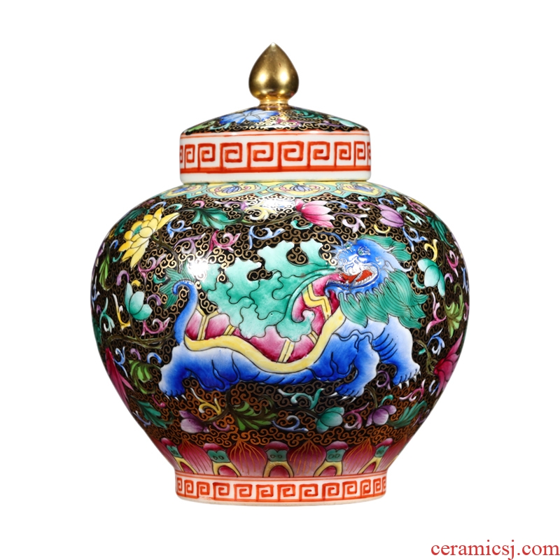 Jingdezhen ceramics archaize qing qianlong colored enamel paint cover pot vase Chinese crafts are sitting room