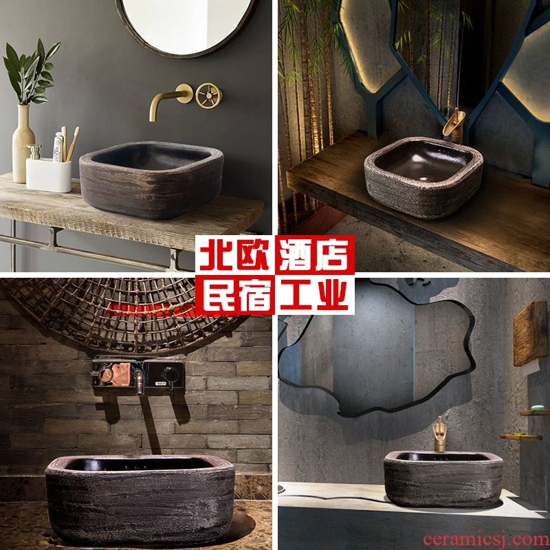 The stage square ceramic basin of Chinese style hand washing dish industrial wind restoring ancient ways bathroom toilet household art wash basin