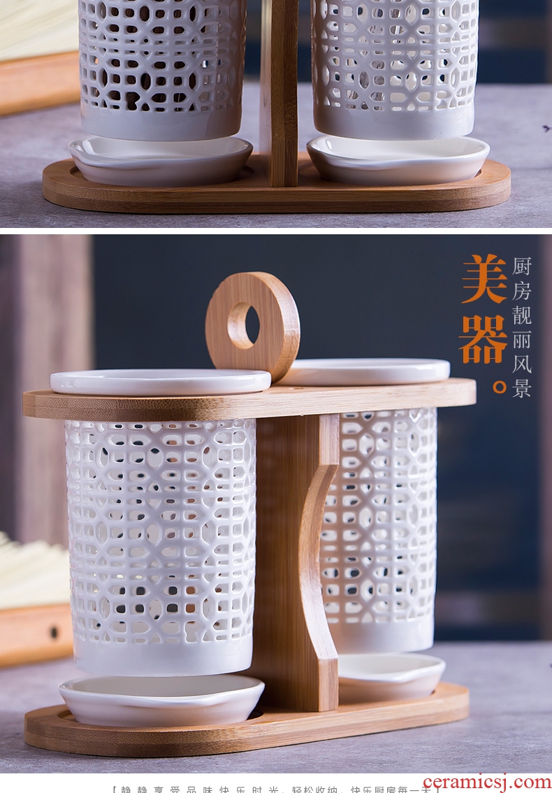 Ceramic tube/cage binocular chopsticks rack shelf/box mouldproof drop Korean creative home kitchen supplies