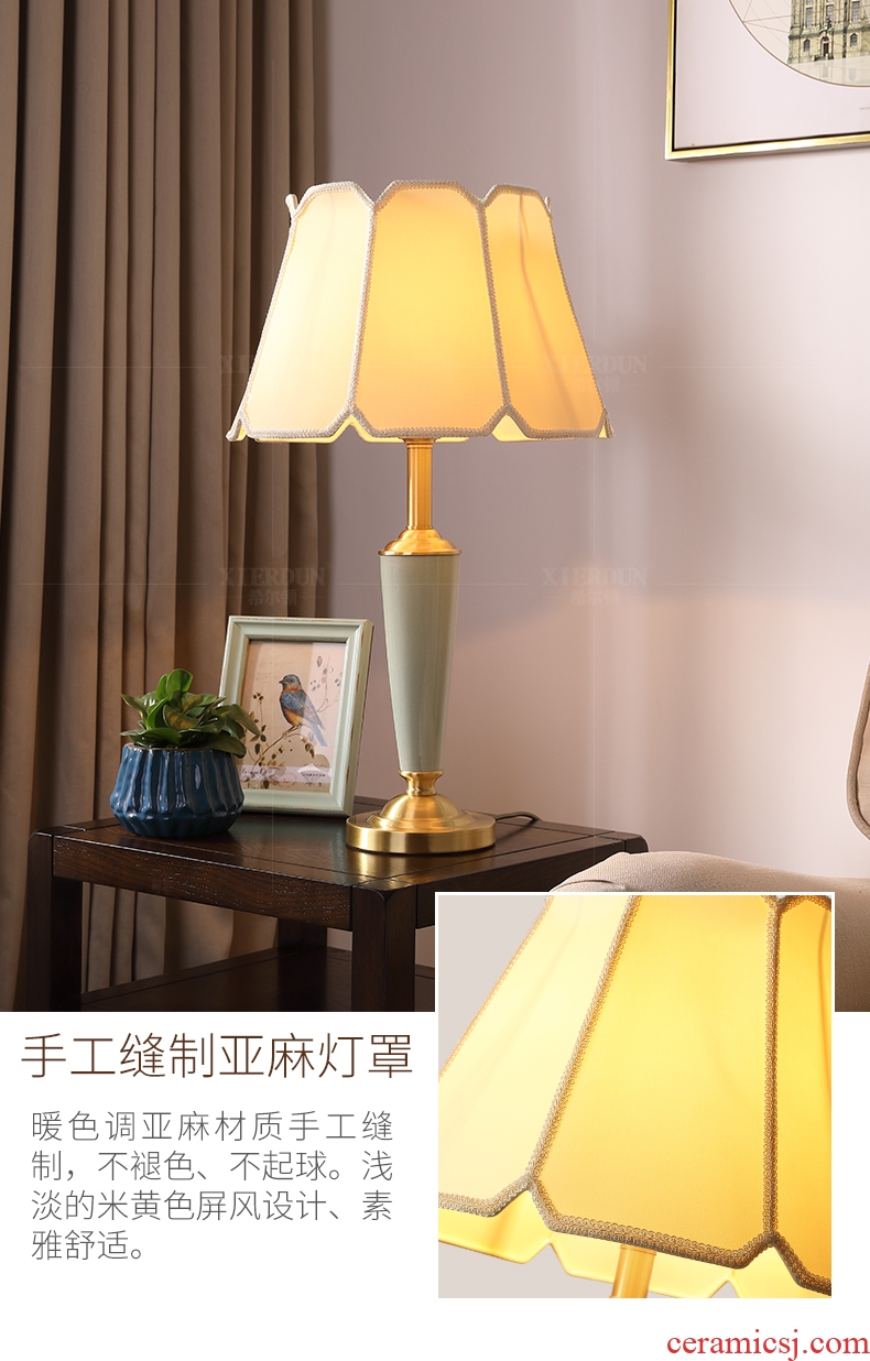 Hilton full copper American ceramic desk lamp bedroom berth lamp sitting room lamps and lanterns of contemporary and contracted creative sweet romance