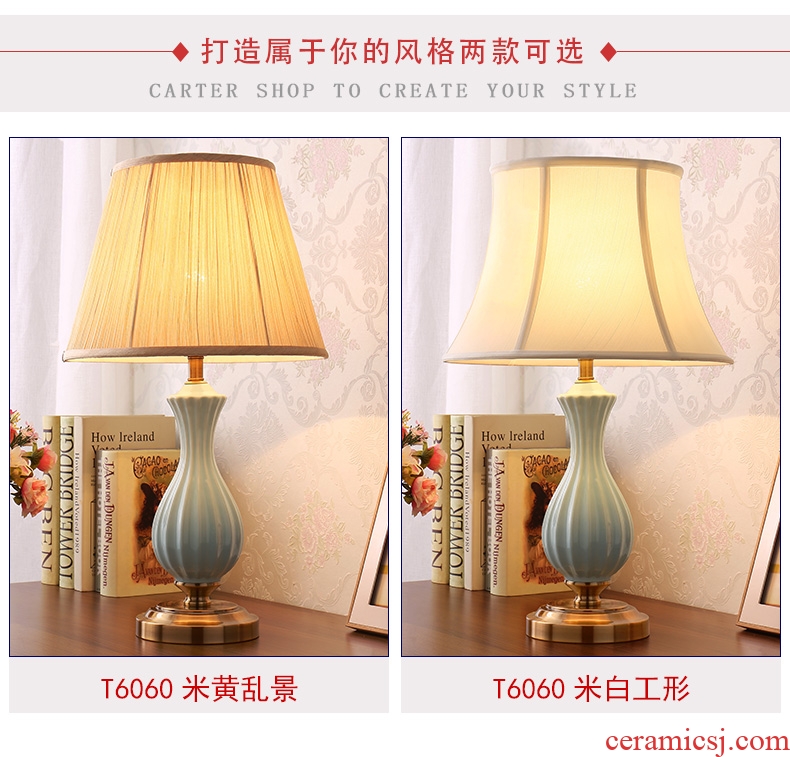 Ceramic lamp American bedroom berth lamp creative fashion warm warm light contemporary and contracted remote marriage room decoration