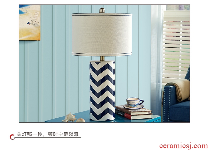 The Mediterranean blue ceramic european-style lamp lamp of bedroom the head of a bed modern Scandinavian minimalist decor rural living room