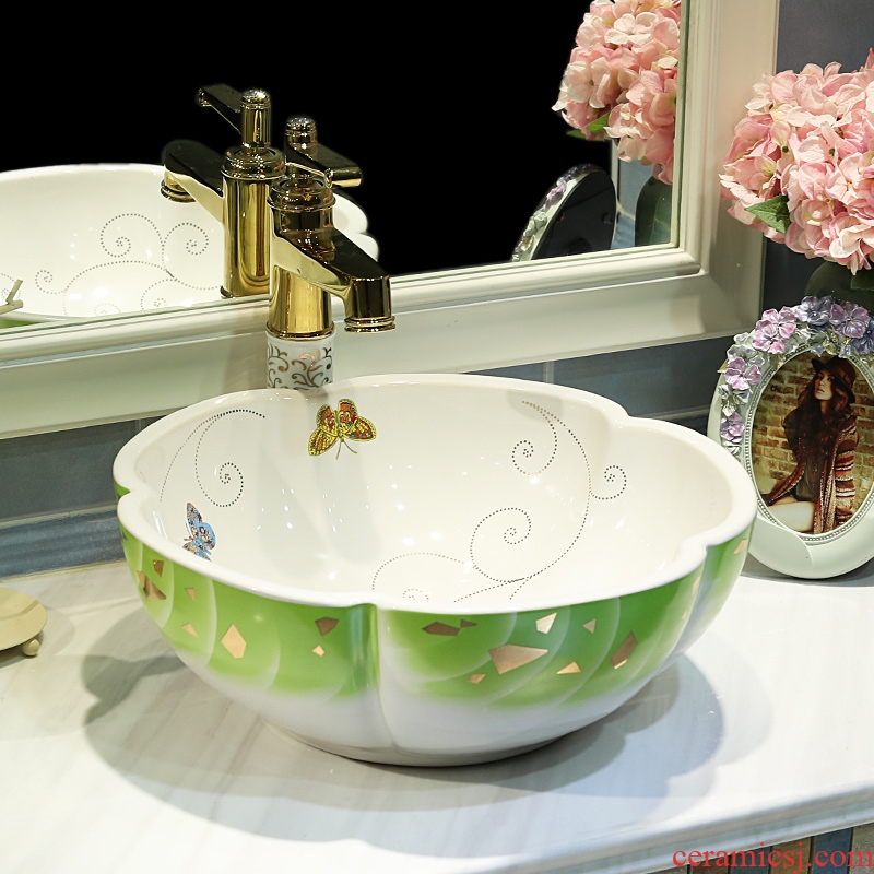 Gold cellnique lavatory jingdezhen ceramic stage basin petals hand plate toilet lavabo basin butterfly dance