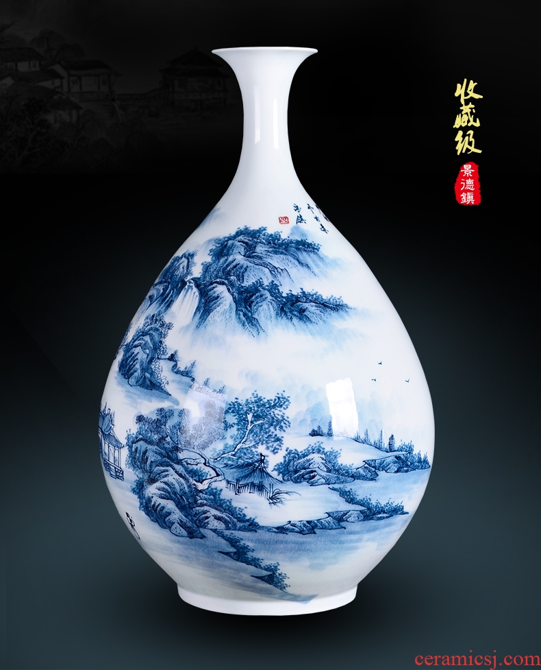 Jingdezhen ceramics famous hand-painted master Chinese blue and white porcelain vase furnishing articles household adornment handicraft sitting room