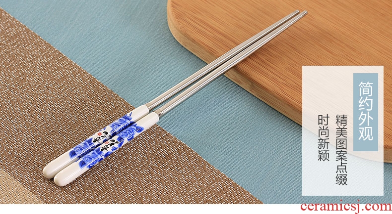 Jingdezhen ceramic handle stainless steel chopsticks insulation mouldproof environmental health chopsticks portable hot resistant to fall flowers